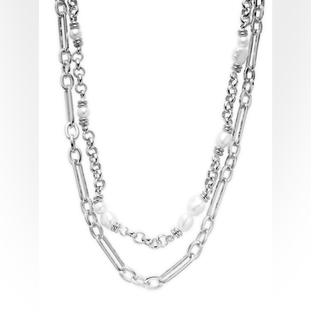 Kendra Scott Mollie Silver Multi Strand Chain Necklace in Mother of Pearl